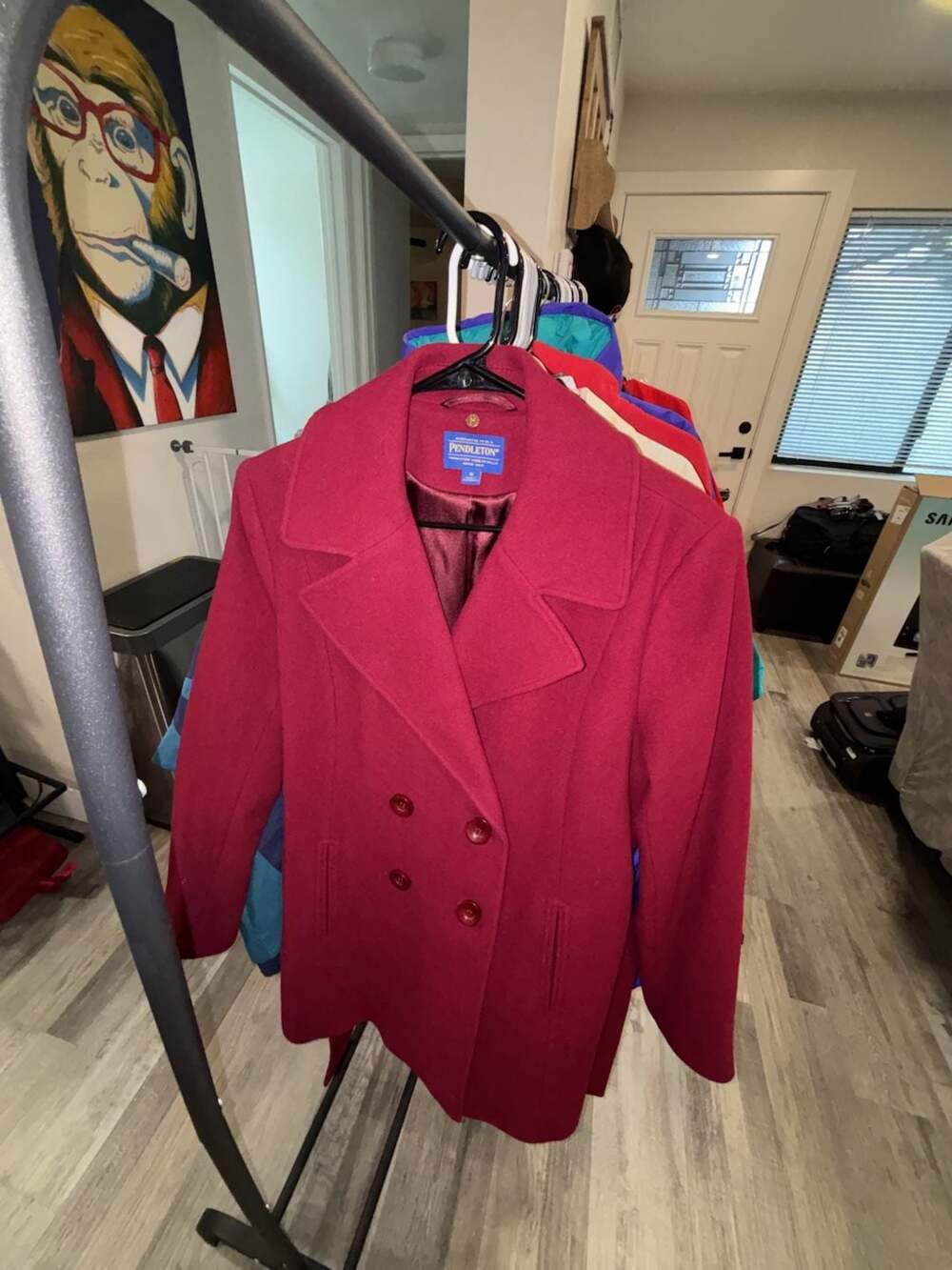 Pendleton Wool Pea Coat Size 16 Red Double Breasted Belted Jacket